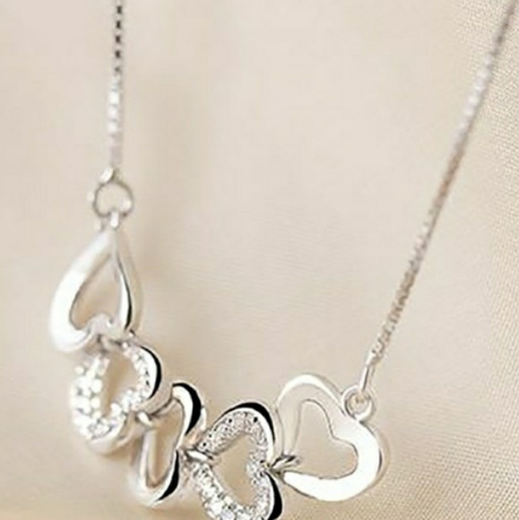 Diamond Hearts 925 Sterling Silver Necklace - Picture 5 of 7